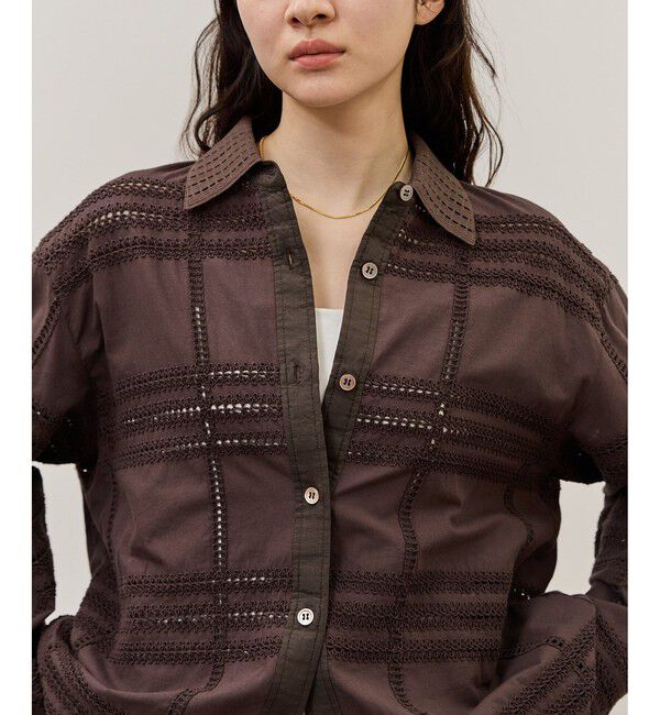 ADAM ET ROPE'「【一部WEB限定カラー】エンブロイダリーコンビシャツ」|シャツ・ブラウス|