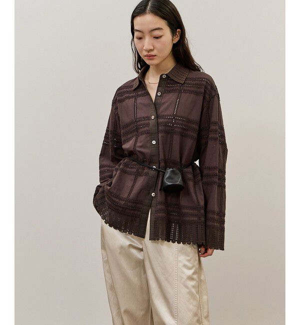 ADAM ET ROPE'「【一部WEB限定カラー】エンブロイダリーコンビシャツ」|シャツ・ブラウス|