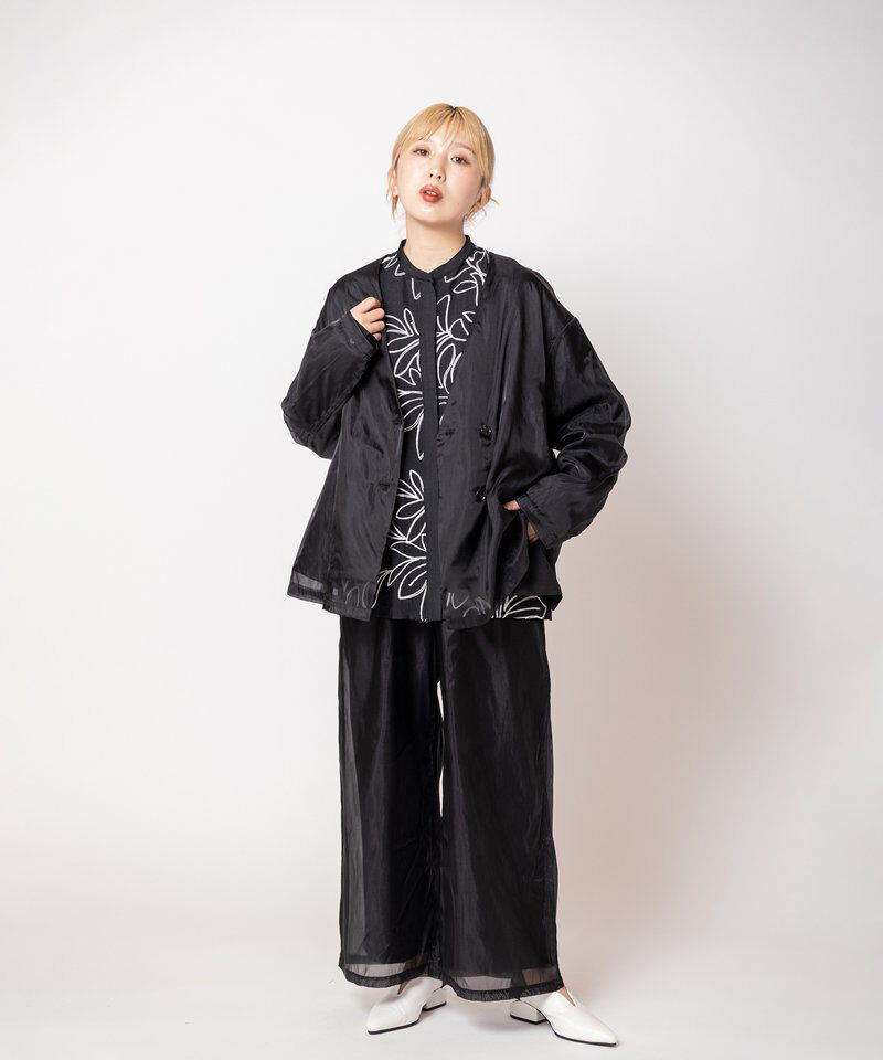  「シアーレイヤードジャケット」|ノーカラージャケット|