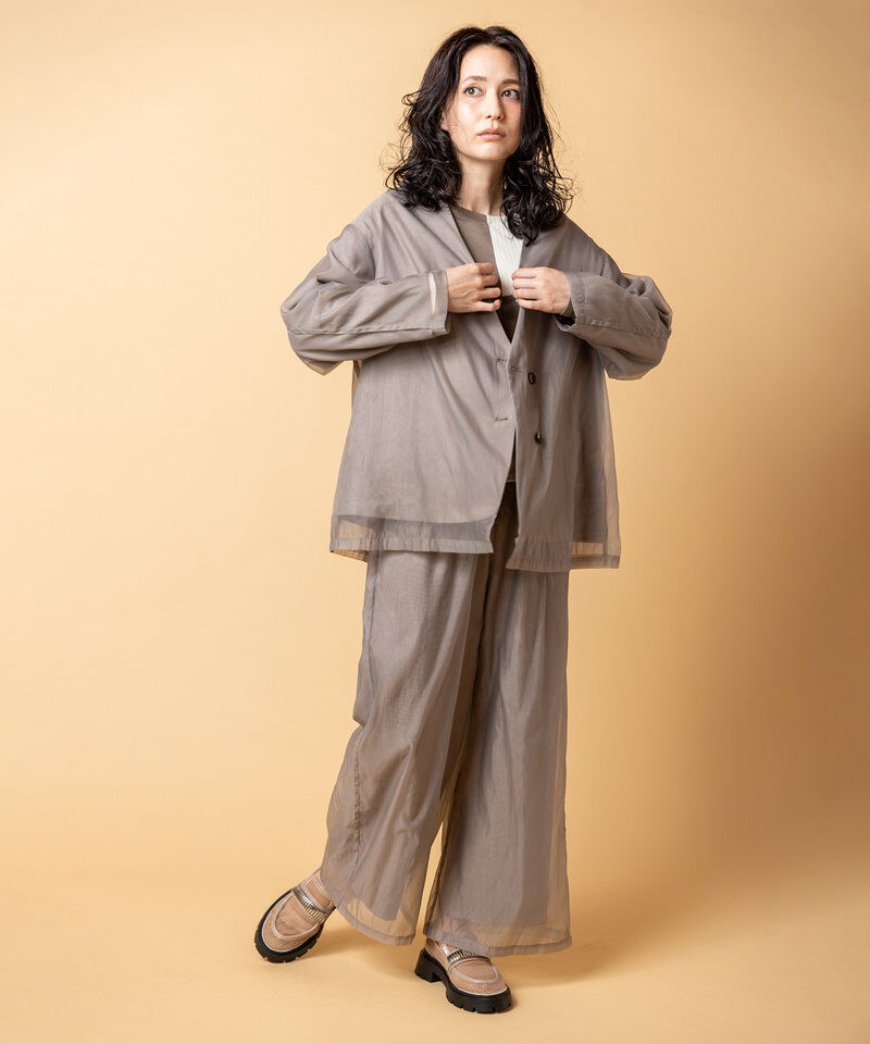  「シアーレイヤードジャケット」|ノーカラージャケット|