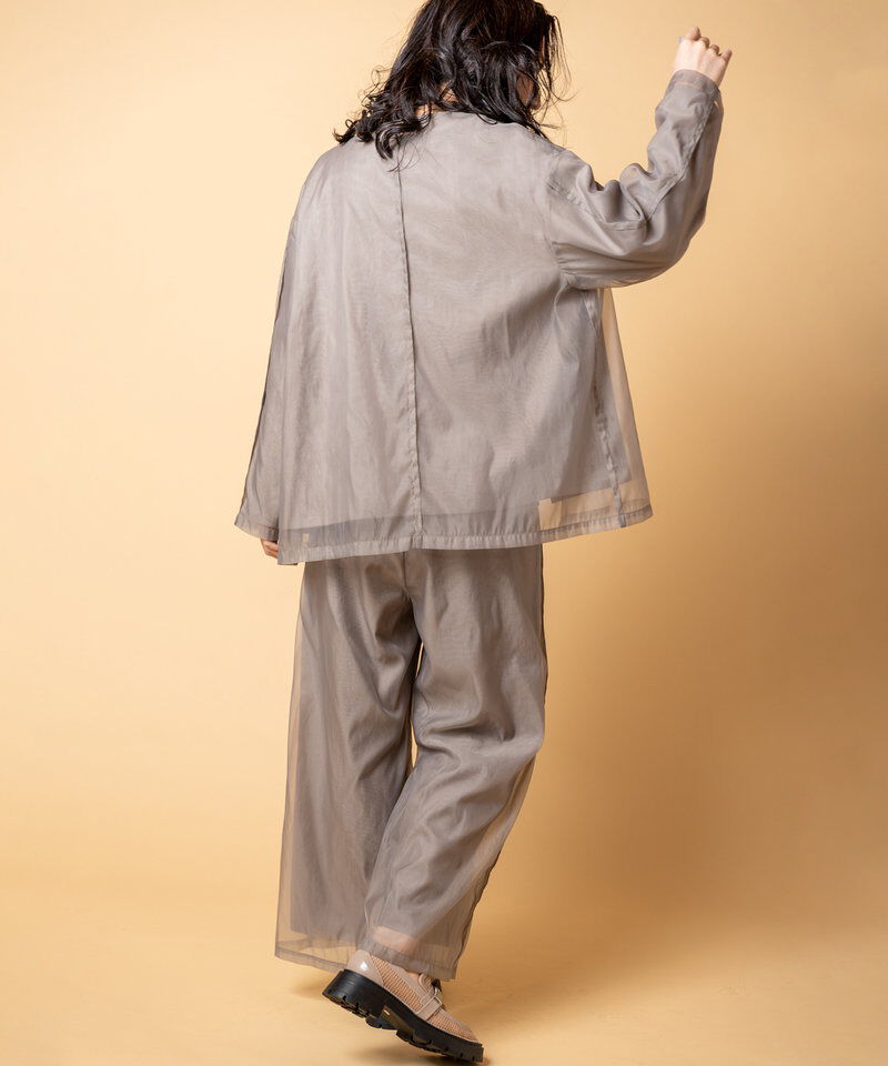  「シアーレイヤードジャケット」|ノーカラージャケット|