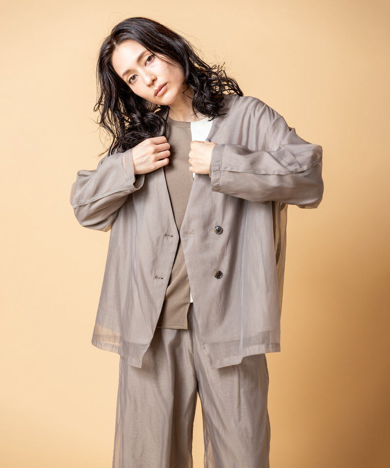  「シアーレイヤードジャケット」|ノーカラージャケット|