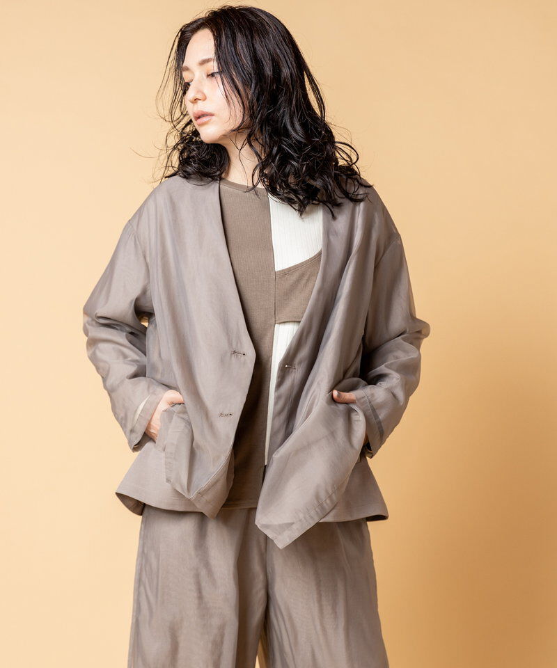  「シアーレイヤードジャケット」|ノーカラージャケット|