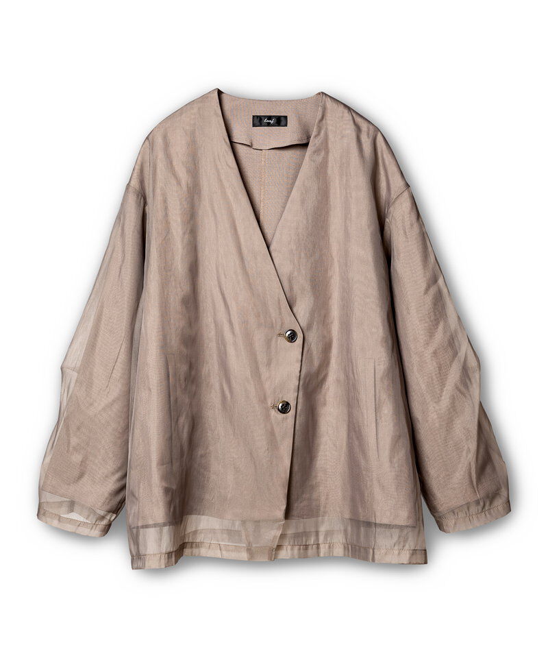  「シアーレイヤードジャケット」|ノーカラージャケット|