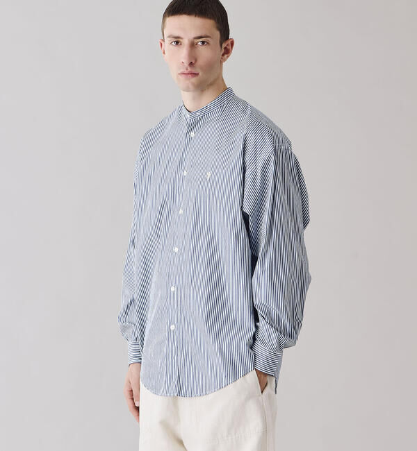 GYMPHLEX「Gymphlex | バンドカラー長袖シャツ STRIPE MEN」|シャツ・ブラウス|