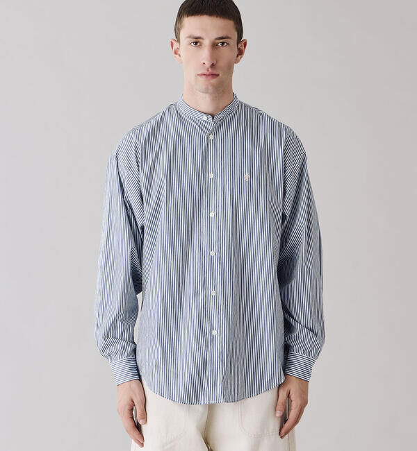GYMPHLEX「Gymphlex | バンドカラー長袖シャツ STRIPE MEN」|シャツ・ブラウス|