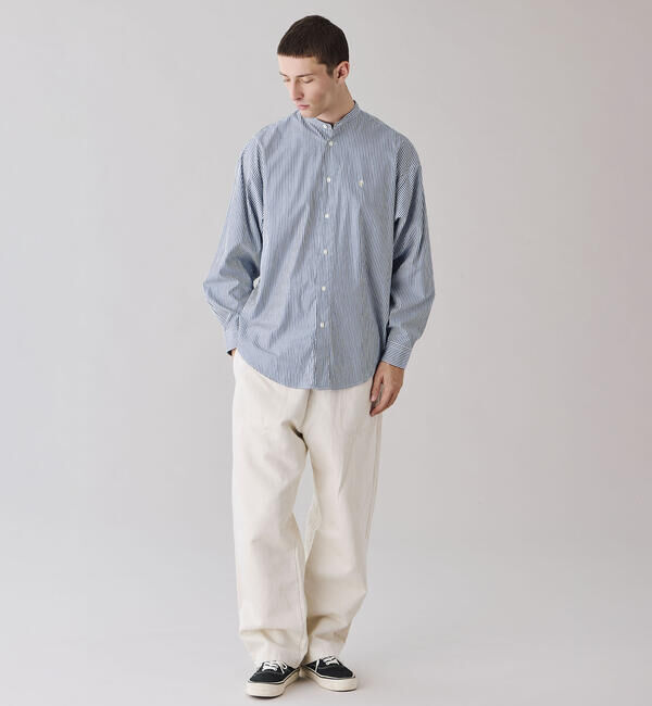 GYMPHLEX「Gymphlex | バンドカラー長袖シャツ STRIPE MEN」|シャツ・ブラウス|