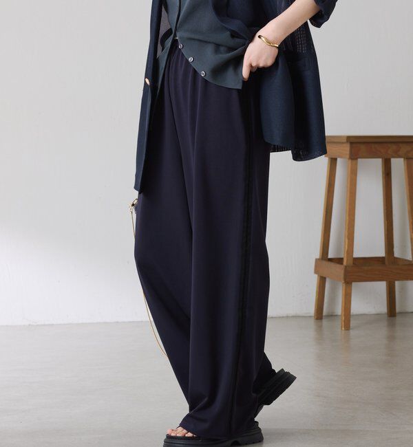  「【接触冷感/ストレッチ】イージースラックスパンツ」|チノ|ネイビー