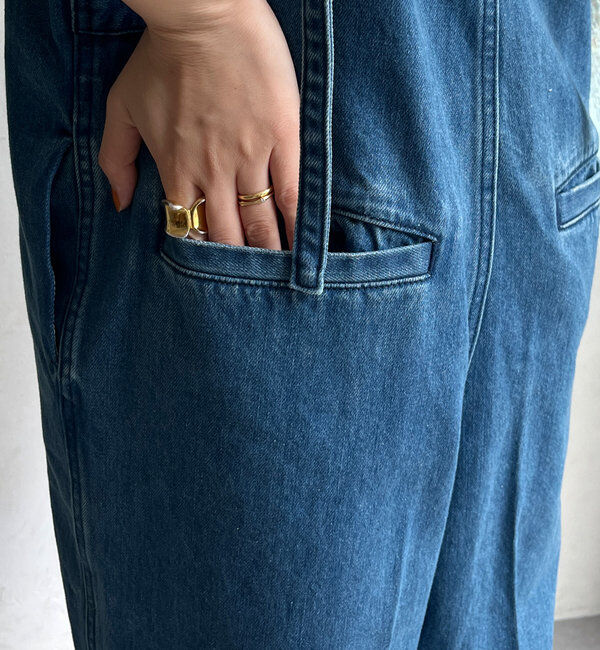  「細紐デニムフロントジップサロペット」|ワンピース|