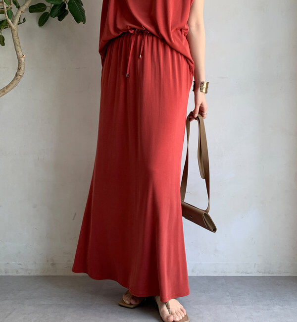 「【セットアップ可】ソフトロングスカート」|スカート|レッド