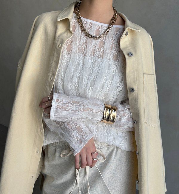  「チュールレースロンTEE」|Tシャツ・カットソー|ホワイト