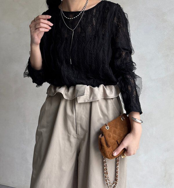  「チュールレースロンTEE」|Tシャツ・カットソー|ブラック