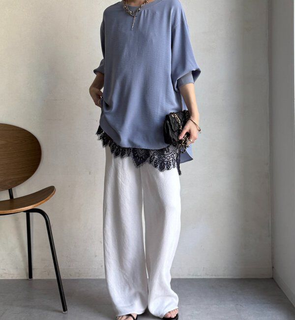  「袖リブバックボタンジョーゼットプルオーバー」|シャツ・ブラウス|