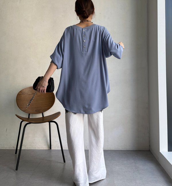  「袖リブバックボタンジョーゼットプルオーバー」|シャツ・ブラウス|