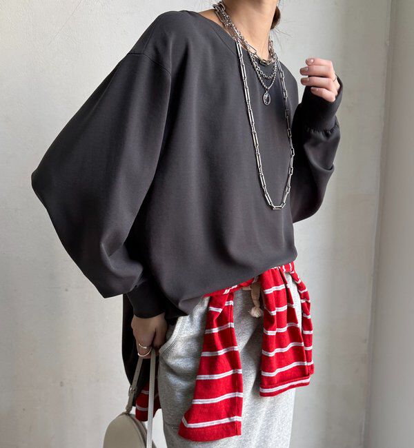  「袖リブバックボタンジョーゼットプルオーバー」|シャツ・ブラウス|チャコールグレー