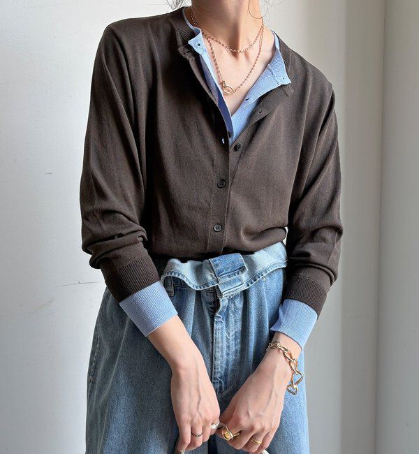  「【WEB限定】レイヤード風カーディガン」|カーディガン|ダークグレー