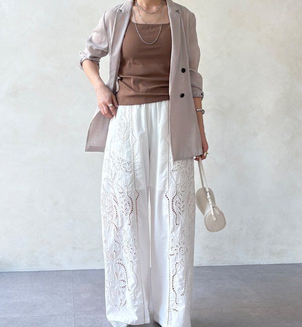  「刺繍レースコットンパンツ」|チノ|