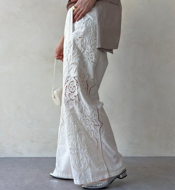  「刺繍レースコットンパンツ」|チノ|
