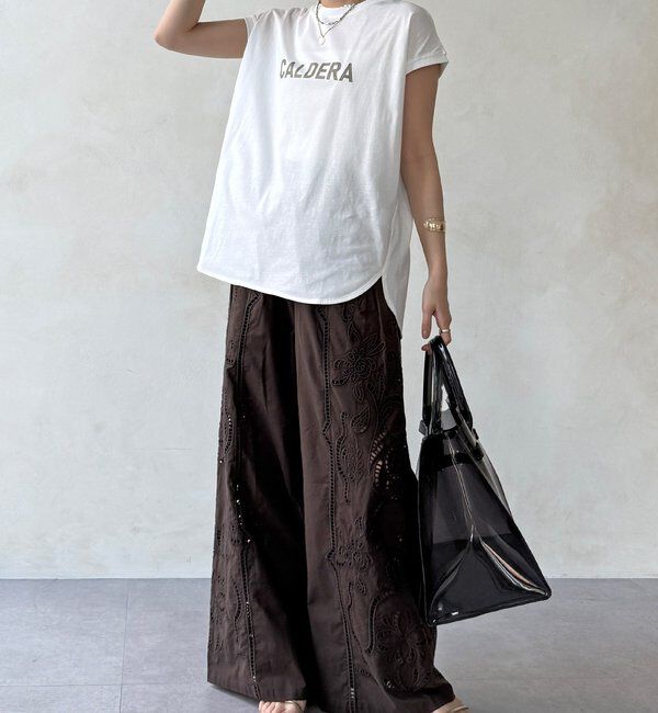  「刺繍レースコットンパンツ」|チノ|