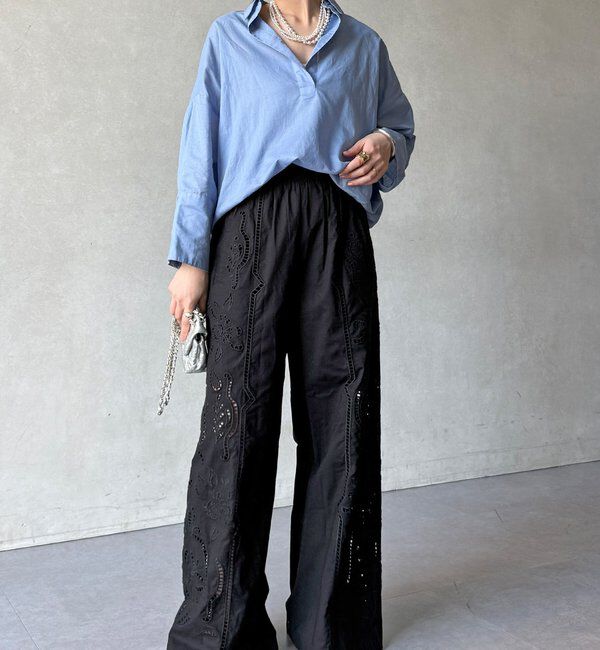  「刺繍レースコットンパンツ」|チノ|