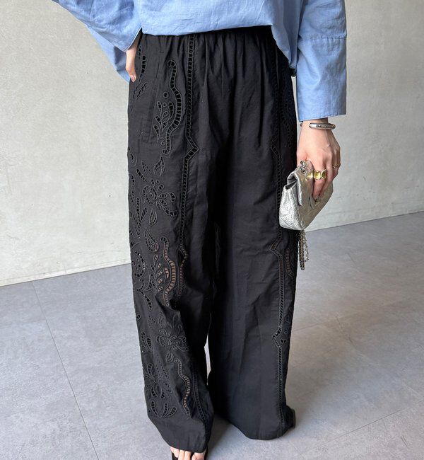  「刺繍レースコットンパンツ」|チノ|