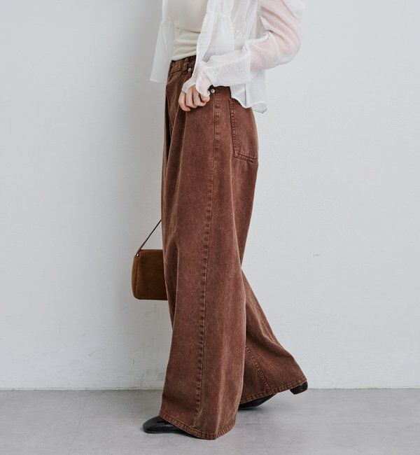  「【3サイズ】デニムタックワイドパンツ」|デニム|