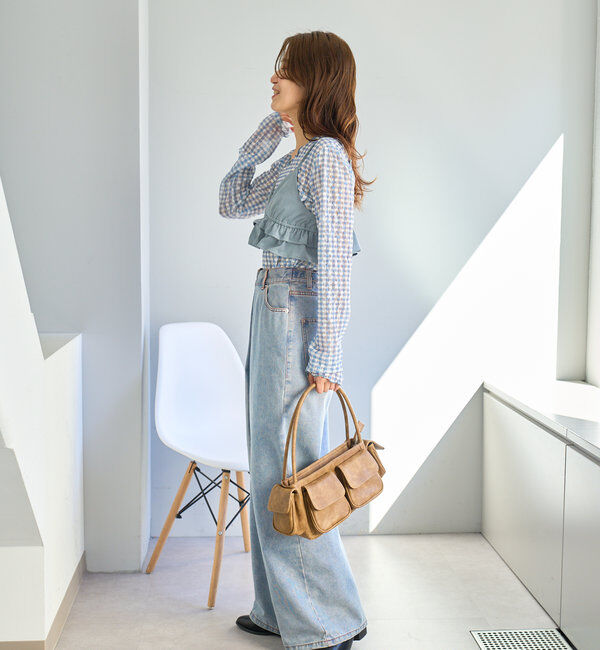  「【3サイズ】デニムタックワイドパンツ」|デニム|