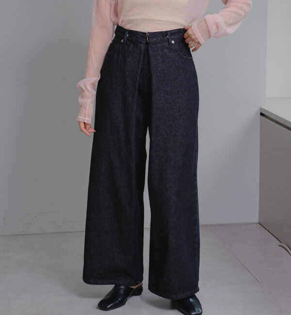  「【3サイズ】デニムタックワイドパンツ」|デニム|