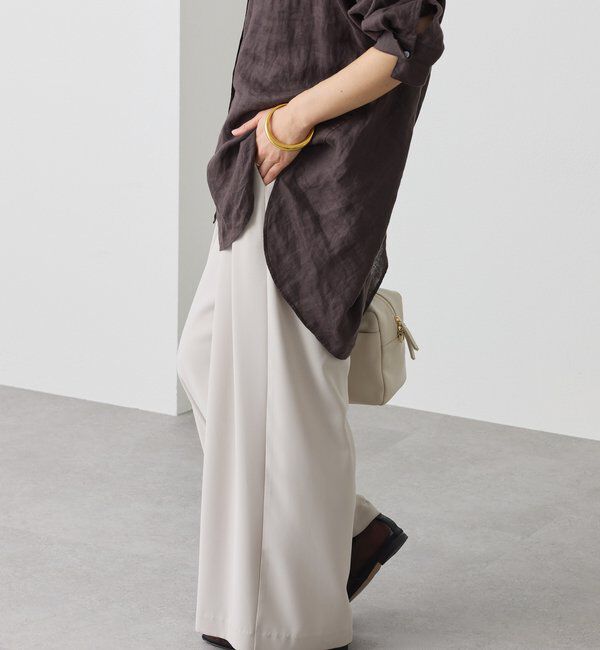  「【ウォッシャブル】【シーズンレスで使える】タックワイドスラックス」|チノ|