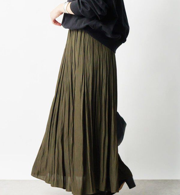  「【上品なシルエット】割繊ギャザースカート」|スカート|カーキ