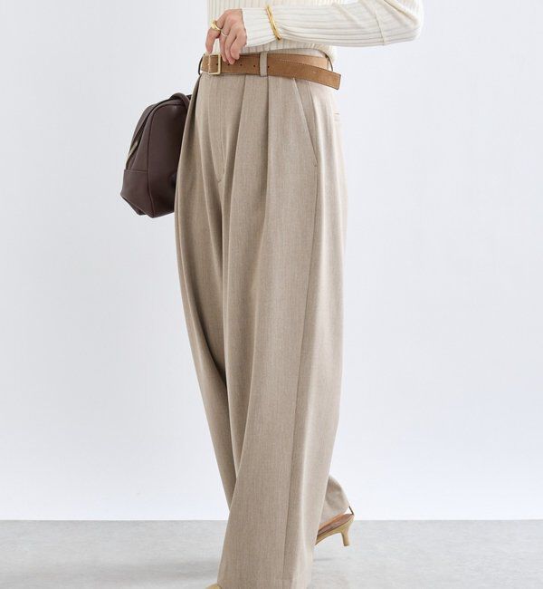  「【真冬もあたたか】裏起毛スラックスパンツ」|チノ|ベージュ