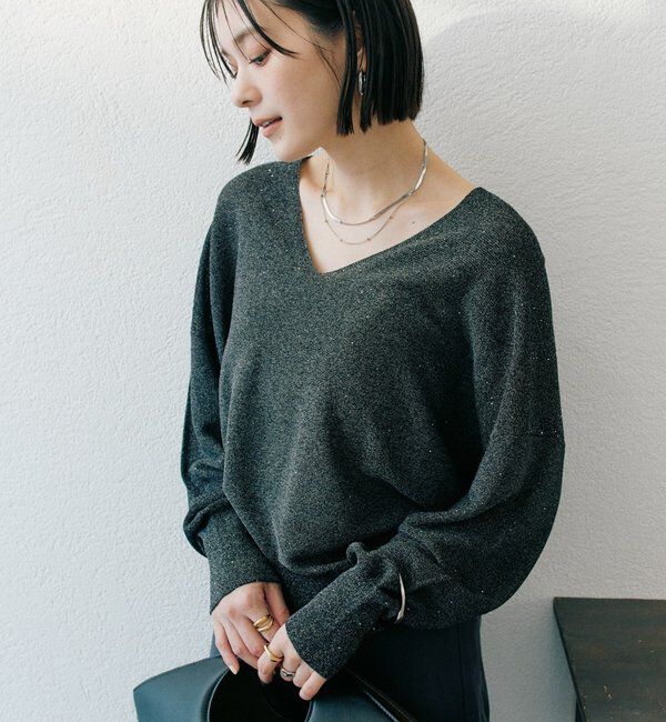  「【華やかな煌めき】ペーパースパングルニット」|ニット・セーター|ブラック