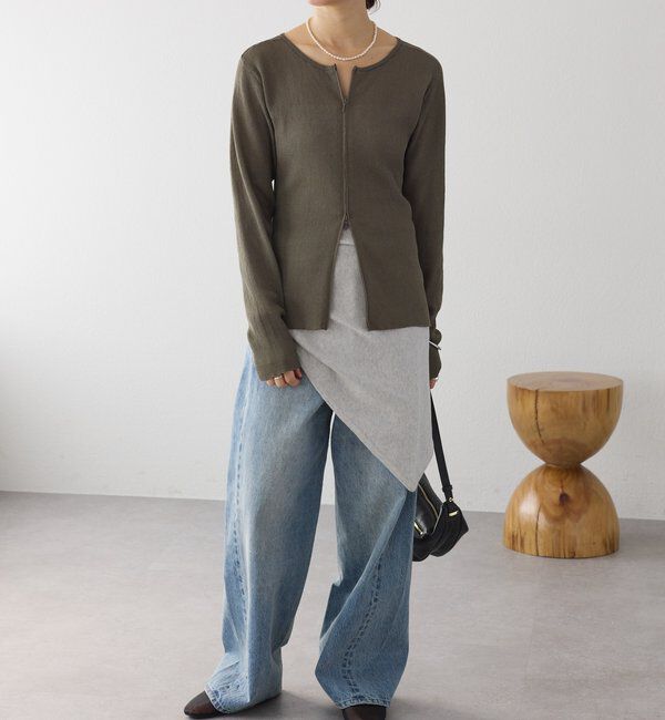  「【抜け感】ZIPリブニットカーディガン」|カーディガン|