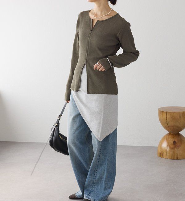  「【抜け感】ZIPリブニットカーディガン」|カーディガン|