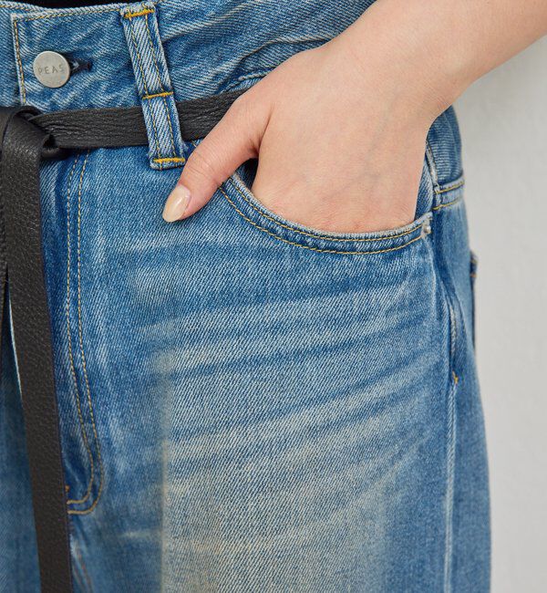  「【PEAS】レザーベルト付きソフトデニム」|デニム|