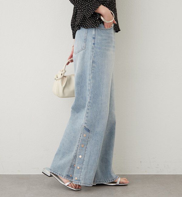  「ボタンスリットフレアデニム」|デニム|
