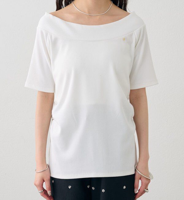  「プレート付きワイドネックT」|Tシャツ・カットソー|