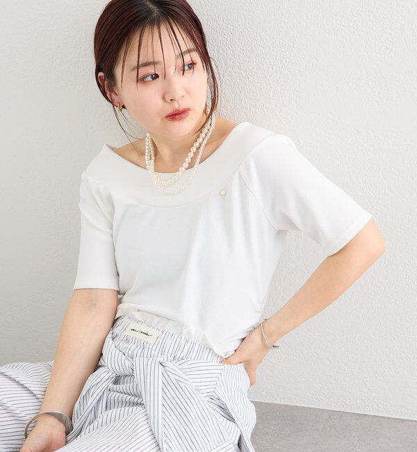  「プレート付きワイドネックT」|Tシャツ・カットソー|