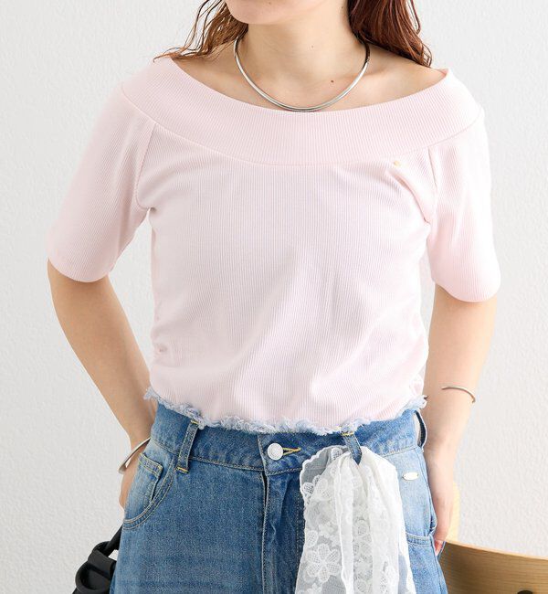  「プレート付きワイドネックT」|Tシャツ・カットソー|