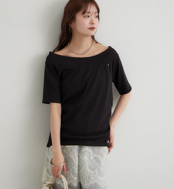  「プレート付きワイドネックT」|Tシャツ・カットソー|