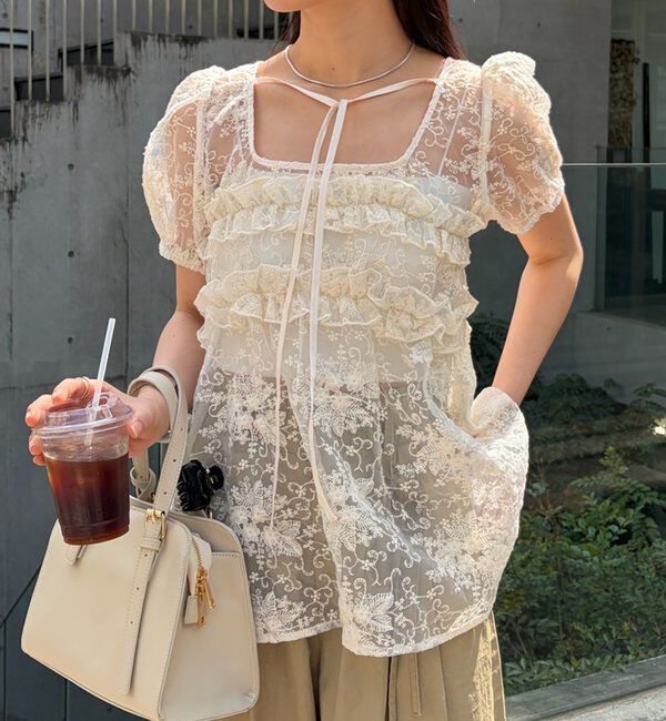  「オーガンジーフラワーブラウス」|シャツ・ブラウス|