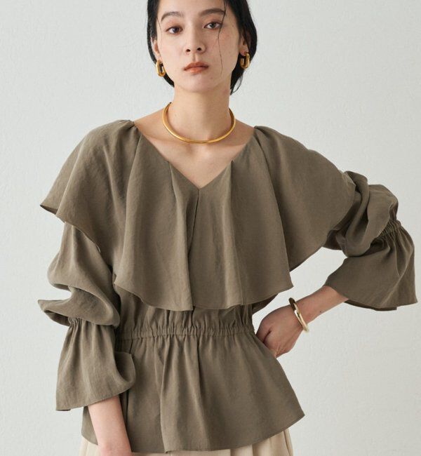  「フリルペプラムブラウス」|シャツ・ブラウス|カーキ