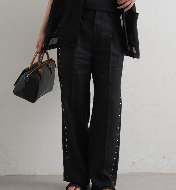  「リネンスタッズパンツ」|チノ|ブラック