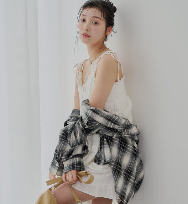  「【WEB限定追加】肩リボンコットンレースフリルキャミミニワンピ」|ワンピース|