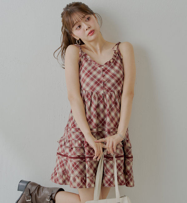  「【WEB限定追加】肩リボンコットンレースフリルキャミミニワンピ」|ワンピース|