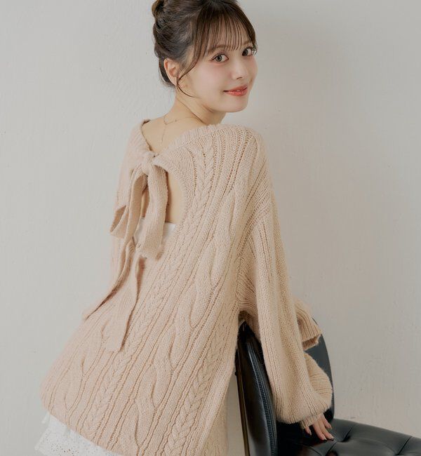  「バックオープンケーブルルーズワンピース」|ワンピース|ピンク