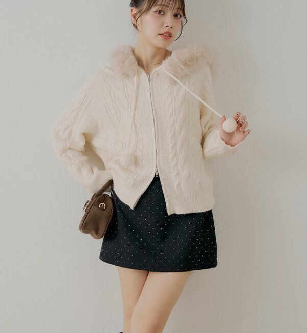  「ラインストーン台形タイトミニスカート」|スカート|