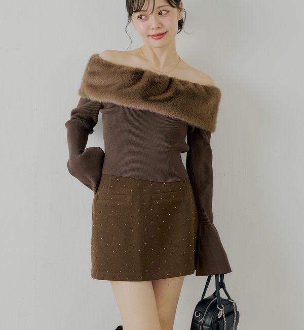  「ラインストーン台形タイトミニスカート」|スカート|