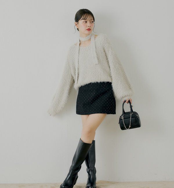  「ラインストーン台形タイトミニスカート」|スカート|