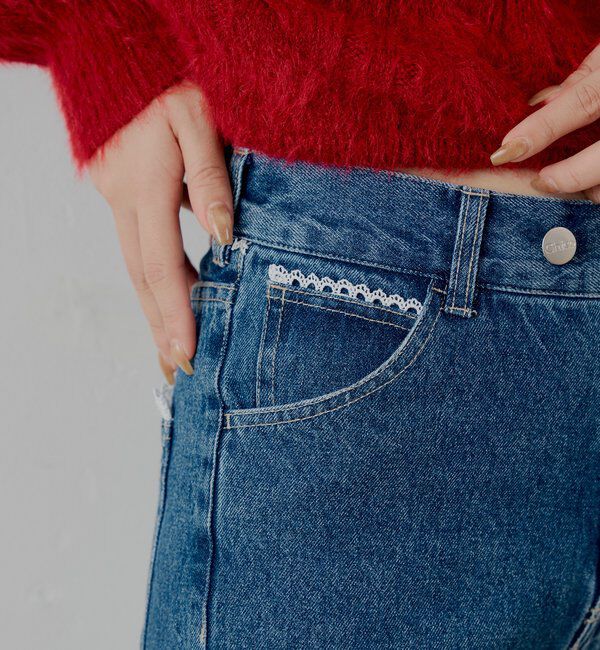  「【新色追加】レースデザインフレアデニム」|デニム|